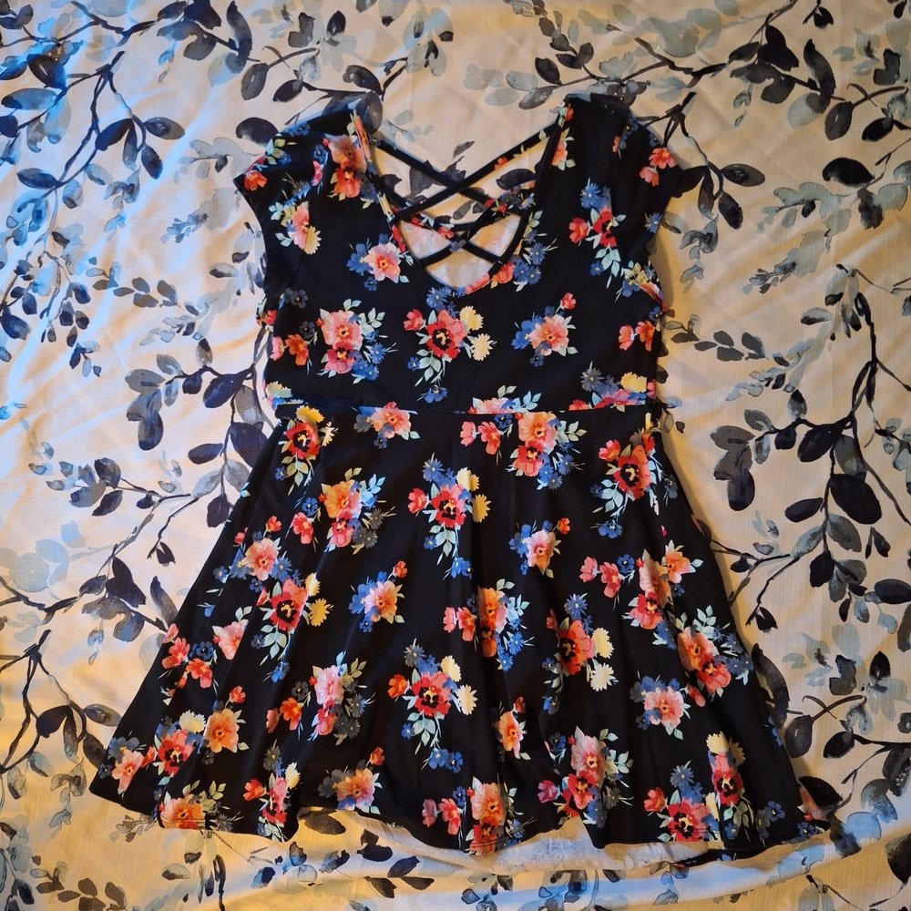 Red and Blue Fitted Cut Out Dress